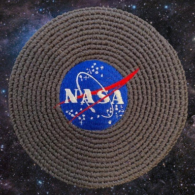 Grey NASA Logo Disc Flag Disc Buena Onda Experience | Handmade, Fair Trade, Crochet, Knit, Cloth Toys, Indoor, Outdoor Games, Party, Backyard Games, Sports, Beach Lake Toys
